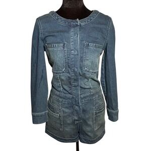 Free People Fiona Shortalls Denim Romper Utility Western Boho‎ Y2K siz 4